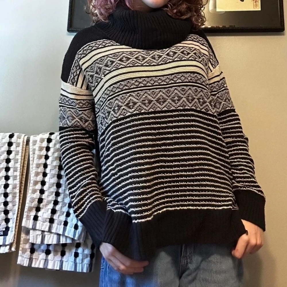 Cozy Black and Cream Turtleneck Sweater